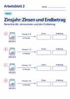 Vorschau - Arbeitsblätter - Zinsjahr: Zinsen und Endbetrag Klasse 6 Gymnasium | Mathematik Sekundarstufe I | 10 Arbeitsblätter mit Lösungen als PDF - Seite 2