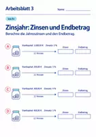 Vorschau - Arbeitsblätter - Zinsjahr: Zinsen und Endbetrag Klasse 6 Gymnasium | Mathematik Sekundarstufe I | 10 Arbeitsblätter mit Lösungen als PDF - Seite 3