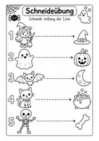 Vorschau - Arbeitsblätter - Halloween – Schneiden, Malen & Kleben | 10 einfache Übungen zur Feinmotorik - Seite 1