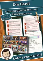 Vorschau - Mal- und Bastelvorlagen - Die Band – vom Proberaum auf die Bühne – Lesespurgeschichte mit Rätselaufgaben (Klasse 7) - Deckblatt