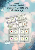 Vorschau - Spiele - Lesespiel "Ich habe ... Wer hat ...?" zu den Themen Silvester, Monate und Wochentage - Deckblatt