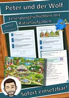 Vorschau - Arbeitsblätter - Peter und der Wolf – jede Figur hat ihr Instrument – Lesespurgeschichte mit Rätselaufgaben (Klasse 3) - Deckblatt