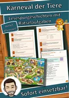 Vorschau - Arbeitsblätter - Karneval der Tiere – Musik aus dem Zoo – Lesespurgeschichte mit Rätselaufgaben (Klasse 1) - Deckblatt