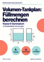 Vorschau - Arbeitsblätter - Volumen-Tankplan: Füllmengen berechnen Klasse 6 Gymnasium | Mathematik Sekundarstufe I | 10 Arbeitsblätter mit Lösungen als PDF - Deckblatt