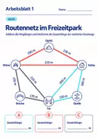 Vorschau - Arbeitsblätter - Routennetz im Freizeitpark Klasse 6 Gymnasium | Mathematik Sekundarstufe I | 10 Arbeitsblätter mit Lösungen als PDF - Seite 1
