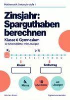 Vorschau - Arbeitsblätter - Zinsjahr: Sparguthaben berechnen Klasse 6 Gymnasium | Mathematik Sekundarstufe I | 10 Arbeitsblätter mit Lösungen als PDF - Deckblatt