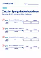 Vorschau - Arbeitsblätter - Zinsjahr: Sparguthaben berechnen Klasse 6 Gymnasium | Mathematik Sekundarstufe I | 10 Arbeitsblätter mit Lösungen als PDF - Seite 2