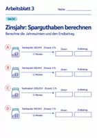 Vorschau - Arbeitsblätter - Zinsjahr: Sparguthaben berechnen Klasse 6 Gymnasium | Mathematik Sekundarstufe I | 10 Arbeitsblätter mit Lösungen als PDF - Seite 3