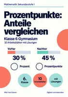 Vorschau - Arbeitsblätter - Prozentpunkte: Anteile vergleichen Klasse 6 Gymnasium | Mathematik Sekundarstufe I | 10 Arbeitsblätter mit Lösungen als PDF - Deckblatt