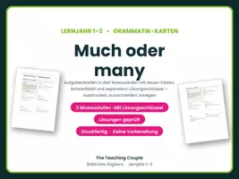 Vorschau - Aufgabenkarten - Much oder many – Aufgabenkarten Englisch - Deckblatt