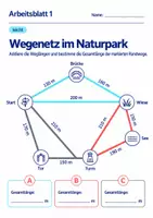 Vorschau - Arbeitsblätter - Wegenetz im Naturpark Klasse 6 Gymnasium | Mathematik Sekundarstufe I | 10 Arbeitsblätter mit Lösungen als PDF - Seite 1