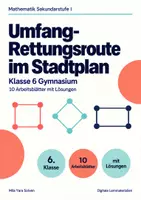 Vorschau - Arbeitsblätter - Umfang-Rettungsroute im Stadtplan Klasse 6 Gymnasium | Mathematik Sekundarstufe I | 10 Arbeitsblätter mit Lösungen als PDF - Deckblatt