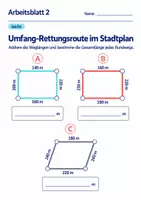 Vorschau - Arbeitsblätter - Umfang-Rettungsroute im Stadtplan Klasse 6 Gymnasium | Mathematik Sekundarstufe I | 10 Arbeitsblätter mit Lösungen als PDF - Seite 2