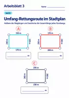Vorschau - Arbeitsblätter - Umfang-Rettungsroute im Stadtplan Klasse 6 Gymnasium | Mathematik Sekundarstufe I | 10 Arbeitsblätter mit Lösungen als PDF - Seite 3