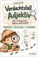 Vorschau - Arbeitsblätter - Adjektivbeweise - Verdachtsfall Adjektiv 🔎 - Deckblatt