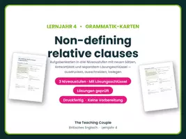 Vorschau - Aufgabenkarten - Non-defining relative clauses – Karten - Deckblatt