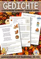 Vorschau - Arbeitsblätter - Gedichte | Leseverstehen - 5 Herbstgedichte (Klasse 2-4) - Deckblatt