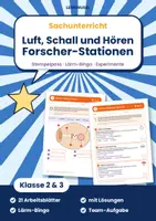 Vorschau - Arbeitsblätter - Luft und Schall Klasse 2 und 3 | Sachunterricht Hören Arbeitsblätter | mit Lösungen - Deckblatt