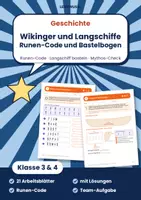 Vorschau - Arbeitsblätter - Wikinger Klasse 3 und 4 | Geschichte Arbeitsblätter Runen & Langschiff | mit Lösungen - Deckblatt