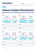 Vorschau - Arbeitsblätter - Volumen-Tankplan: Wasserbecken Klasse 6 Gymnasium | Mathematik Sekundarstufe I | 10 Arbeitsblätter mit Lösungen als PDF - Seite 1