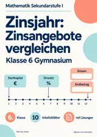 Vorschau - Arbeitsblätter - Zinsjahr: Zinsangebote vergleichen Klasse 6 Gymnasium | Mathematik Sekundarstufe I | 10 Arbeitsblätter mit Lösungen als PDF - Deckblatt