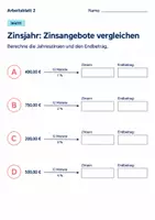 Vorschau - Arbeitsblätter - Zinsjahr: Zinsangebote vergleichen Klasse 6 Gymnasium | Mathematik Sekundarstufe I | 10 Arbeitsblätter mit Lösungen als PDF - Seite 2