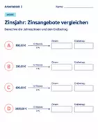 Vorschau - Arbeitsblätter - Zinsjahr: Zinsangebote vergleichen Klasse 6 Gymnasium | Mathematik Sekundarstufe I | 10 Arbeitsblätter mit Lösungen als PDF - Seite 3