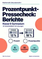 Vorschau - Arbeitsblätter - Prozentpunkt-Pressecheck: Berichte Klasse 6 Gymnasium | Mathematik Sekundarstufe I | 10 Arbeitsblätter mit Lösungen als PDF - Deckblatt
