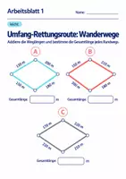 Vorschau - Arbeitsblätter - Umfang-Rettungsroute: Wanderwege Klasse 6 Gymnasium | Mathematik Sekundarstufe I | 10 Arbeitsblätter mit Lösungen als PDF - Seite 1