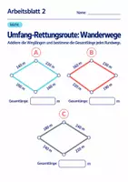 Vorschau - Arbeitsblätter - Umfang-Rettungsroute: Wanderwege Klasse 6 Gymnasium | Mathematik Sekundarstufe I | 10 Arbeitsblätter mit Lösungen als PDF - Seite 2