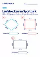 Vorschau - Arbeitsblätter - Laufstrecken im Sportpark Klasse 6 Gymnasium | Mathematik Sekundarstufe I | 10 Arbeitsblätter mit Lösungen als PDF - Seite 1