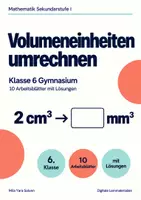 Vorschau - Arbeitsblätter - Volumeneinheiten umrechnen Klasse 6 Gymnasium | Mathematik Sekundarstufe I | 10 Arbeitsblätter mit Lösungen als PDF - Deckblatt