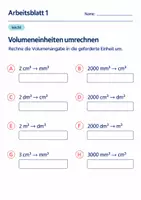 Vorschau - Arbeitsblätter - Volumeneinheiten umrechnen Klasse 6 Gymnasium | Mathematik Sekundarstufe I | 10 Arbeitsblätter mit Lösungen als PDF - Seite 1