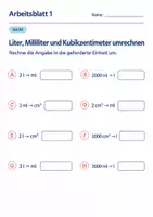 Vorschau - Arbeitsblätter - Liter, Milliliter und Kubikzentimeter umrechnen Klasse 6 Gymnasium | Mathematik Sekundarstufe I | 10 Arbeitsblätter mit Lösungen als PDF - Seite 1