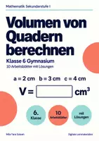 Vorschau - Arbeitsblätter - Volumen von Quadern berechnen Klasse 6 Gymnasium | Mathematik Sekundarstufe I | 10 Arbeitsblätter mit Lösungen als PDF - Deckblatt