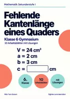 Vorschau - Arbeitsblätter - Fehlende Kantenlänge eines Quaders Klasse 6 Gymnasium | Mathematik Sekundarstufe I | 10 Arbeitsblätter mit Lösungen als PDF - Deckblatt