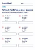 Vorschau - Arbeitsblätter - Fehlende Kantenlänge eines Quaders Klasse 6 Gymnasium | Mathematik Sekundarstufe I | 10 Arbeitsblätter mit Lösungen als PDF - Seite 1