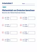 Vorschau - Arbeitsblätter - Flächeninhalt von Dreiecken berechnen Klasse 6 Gymnasium | Mathematik Sekundarstufe I | 10 Arbeitsblätter mit Lösungen als PDF - Seite 1
