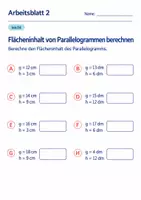 Vorschau - Arbeitsblätter - Flächeninhalt von Parallelogrammen berechnen Klasse 6 Gymnasium | Mathematik Sekundarstufe I | 10 Arbeitsblätter mit Lösungen als PDF - Seite 2
