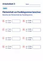 Vorschau - Arbeitsblätter - Flächeninhalt von Parallelogrammen berechnen Klasse 6 Gymnasium | Mathematik Sekundarstufe I | 10 Arbeitsblätter mit Lösungen als PDF - Seite 3