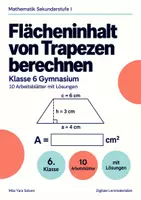 Vorschau - Arbeitsblätter - Flächeninhalt von Trapezen berechnen Klasse 6 Gymnasium | Mathematik Sekundarstufe I | 10 Arbeitsblätter mit Lösungen als PDF - Deckblatt