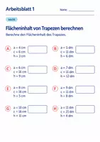 Vorschau - Arbeitsblätter - Flächeninhalt von Trapezen berechnen Klasse 6 Gymnasium | Mathematik Sekundarstufe I | 10 Arbeitsblätter mit Lösungen als PDF - Seite 1