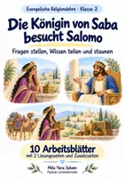 Vorschau - Arbeitsblätter - Die Königin von Saba besucht Salomo | Religion Klasse 2 Arbeitsblätter | Evangelische Religionslehre | 10 Arbeitsblätter als PDF - Deckblatt
