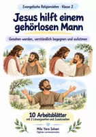 Vorschau - Arbeitsblätter - Jesus hilft einem gehörlosen Mann | Religion Klasse 2 Arbeitsblätter | Evangelische Religionslehre | 10 Arbeitsblätter als PDF - Deckblatt
