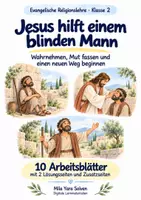 Vorschau - Arbeitsblätter - Jesus hilft einem blinden Mann | Religion Klasse 2 Arbeitsblätter | Evangelische Religionslehre | 10 Arbeitsblätter als PDF - Deckblatt