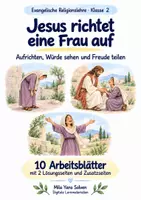 Vorschau - Arbeitsblätter - Jesus richtet eine Frau auf | Religion Klasse 2 Arbeitsblätter | Evangelische Religionslehre | 10 Arbeitsblätter als PDF - Deckblatt