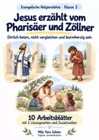 Vorschau - Arbeitsblätter - Jesus erzählt vom Pharisäer und Zöllner | Religion Klasse 2 Arbeitsblätter | Evangelische Religionslehre | 10 Arbeitsblätter als PDF - Deckblatt