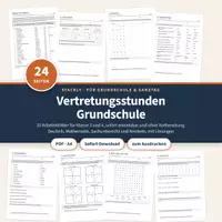 Vorschau - Arbeitsblätter - Vertretungsstunden Grundschule Klasse 3–4 – 20 Arbeitsblätter mit Lösungen - Deckblatt