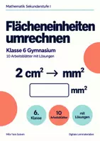 Vorschau - Arbeitsblätter - Flächeneinheiten umrechnen Klasse 6 Gymnasium | Mathematik Sekundarstufe I | 10 Arbeitsblätter mit Lösungen als PDF - Deckblatt