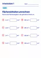 Vorschau - Arbeitsblätter - Flächeneinheiten umrechnen Klasse 6 Gymnasium | Mathematik Sekundarstufe I | 10 Arbeitsblätter mit Lösungen als PDF - Seite 1
